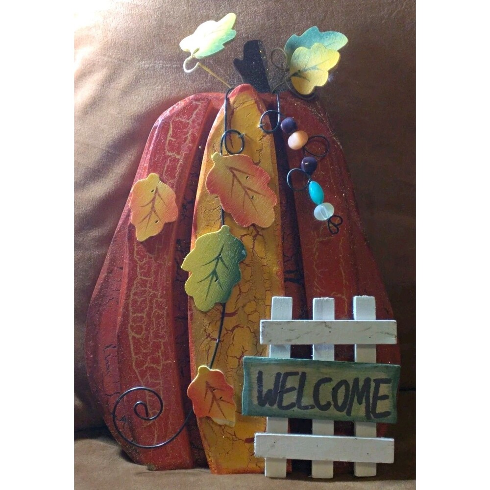 Hobby Lobby Fall Pumpkin Welcome Seasonal MDF Figurine Freestanding Decor Orange